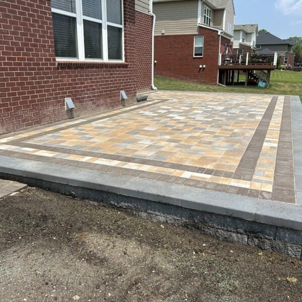Fendt brick paver beige gray bordered patio install