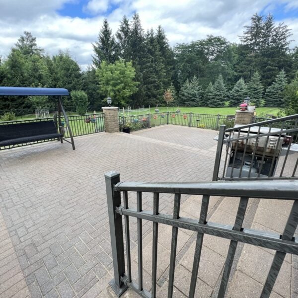 Fendt brick paver gray patio swing fence garden