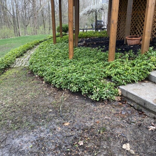 Fendt brick paver pergola bordered garden path steps